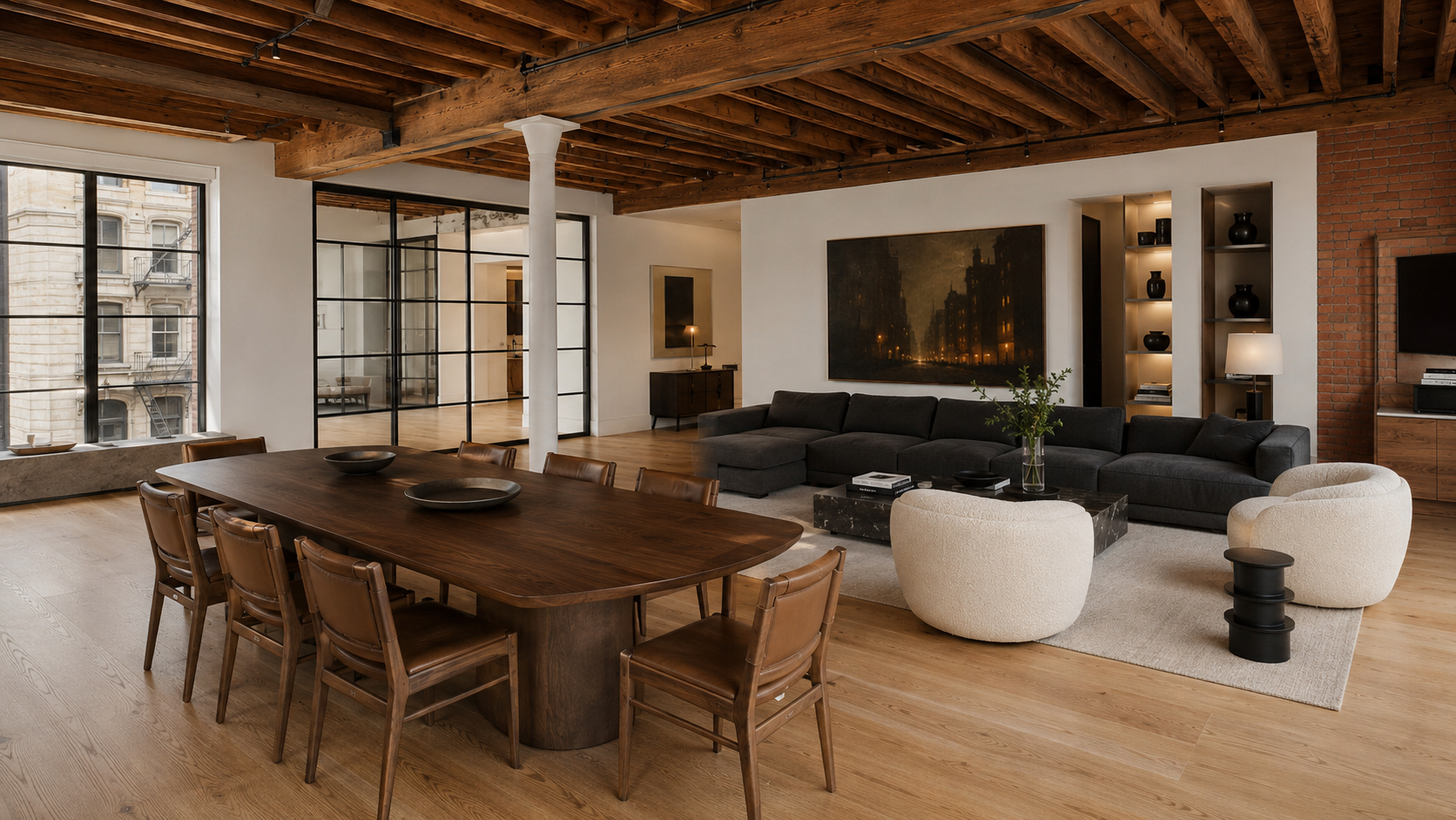 A warm, modern strategy studio in a historic loft